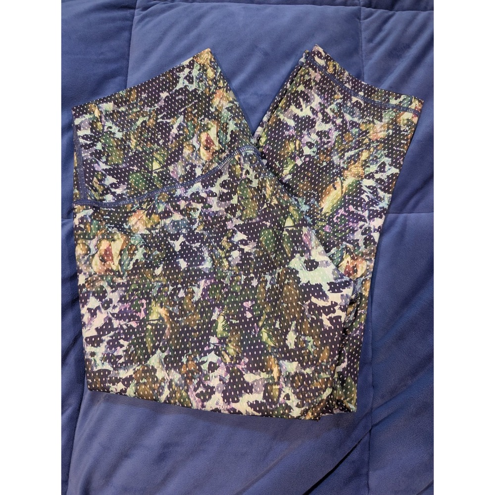 Lululemon Wunder Under Crop II Leggings Womens 10 Floral Sport White High Rise‎